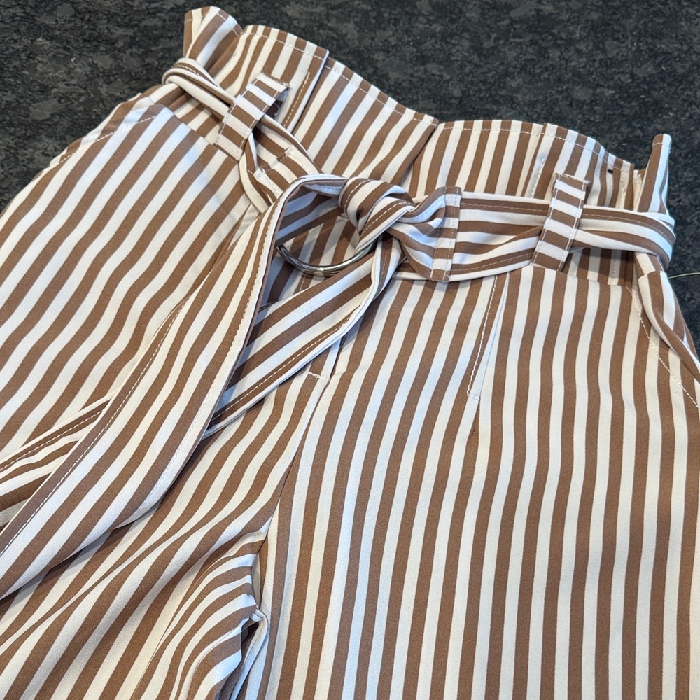 Striped Brown and White High-Waisted Pants 7th avenue size 4